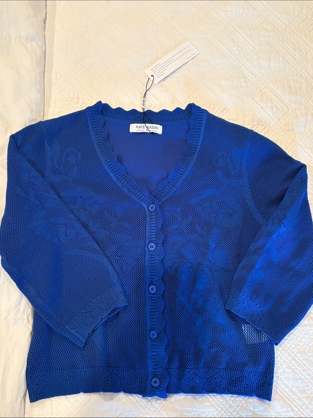 Kate Kasin Women's Royal Blue V-Neck Buttoned Shrug Bolero Crop button down S